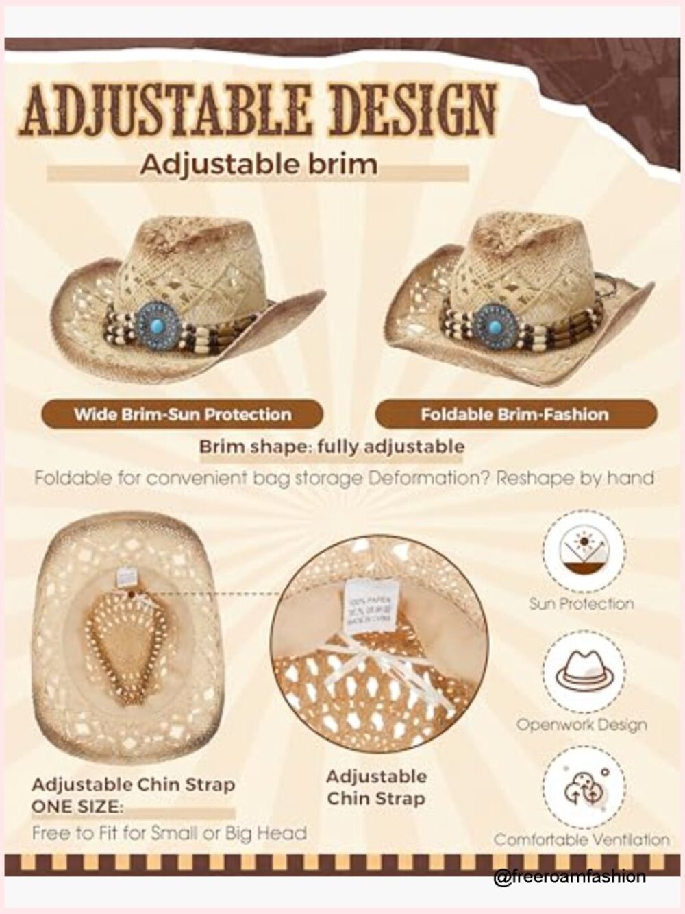 Straw Cowboy Hat Set with Shapeable Brim & Western Belts - Picture 5 of 7